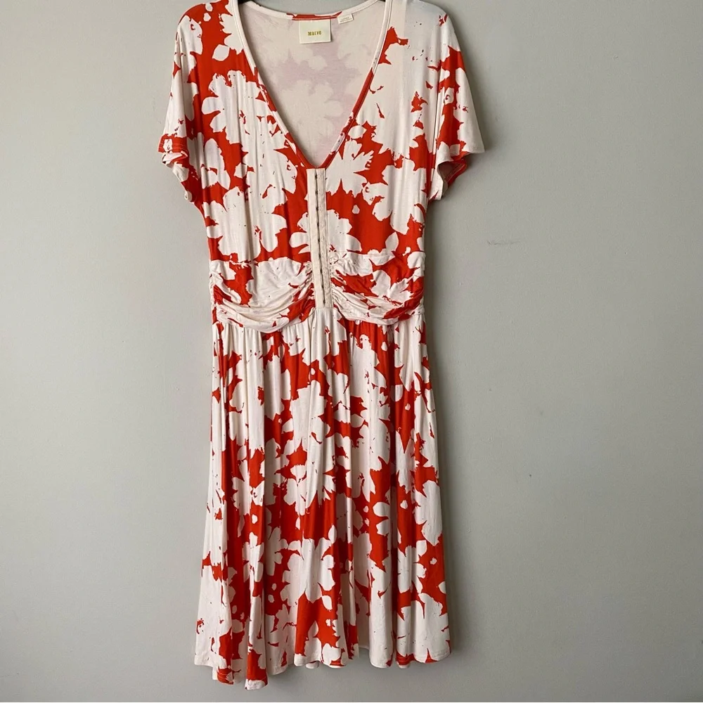 Maeve Anthropologie Stretchy Summer Breeze Dress Orange Floral Size Large - Picture 6 of 12